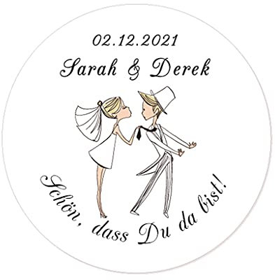 48 Stück personalisiert Hochzeit küssen Hochzeitssticker - Schön, dass Du da bist! Aufkleber - 4 cm Runde Papieraufkleber Etiketten für Hochzeit,Gastgeschenk,Tischdeko,Flaschen,Tüten - Rd 108-008