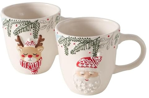 2 STK Kaffeebecher JUMBO 500ml Weiss rot nr849 Tassen Glühweintassen Kaffeebecher Teetassen Steingut Weihnachten Wichteltassen