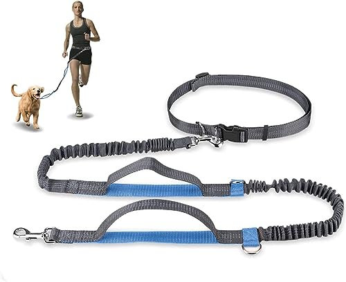 Achort Handfreie Hundeleine, Hundegürtel,Taillengürtel, Hundeleine, Koppler, Lauf- und Jogging-Leine, Gürtel mit einziehbarem Bungee, reflektierende Nähte für bis zu 110 kg Hunde (Blau)