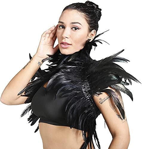 cuteDIY Federkragen Schwarzer Kostüm Damen Gothic Feder Cape Schalkragen Halloween Herren