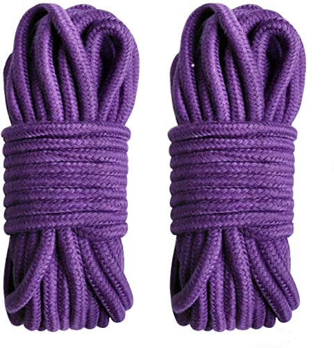 Lot de 2 cordes en coton - 8 mm - Multi-usage - Résistantes et douces - Pour le camping, le jardinage, le bateau, les travaux manuels, 10 m (violet)