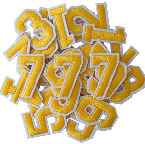 GYGYGYL 30 Pieces Iron-on Number Patches, Yellow Number Patches, Numbers 0-9 Applique for Clothes, Dress, Hat, Socks, Jeans, DIY Accessories