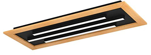 EGLO LED Deckenleuchte Tirrenara, rechteckige Deckenlampe dimmbar mit Fernbedienung, Lampe Decke aus Holz, Metall in schwarz und Kunststoff in weiß, FSC100HB, Deckenbeleuchtung warmweiß-kaltweiß