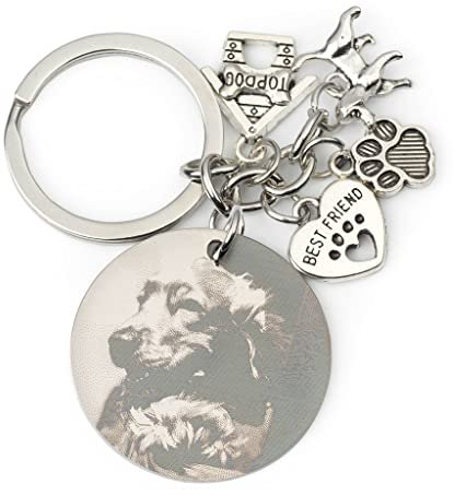 Wanapix | Porte-clés Photo Personnalisé | Chien| Porte-clés Gravé avec Photo | Cadeau Original | Acier Inoxydable | Porte-clés Chien