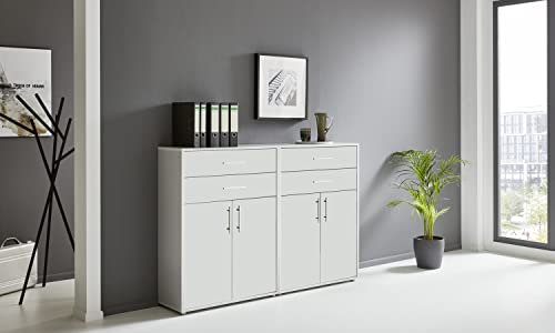 BMG Möbel Aktenschrank Office Edition Set 17, Büroschrank mit Metallgriffen Made in Germany (Lichtgrau/Weiß Matt)