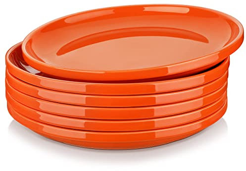LOVECASA Dessertteller Porzellan, Geschirrset 6 Personen, 26.6cm Kuchenteller Frühstücksteller Pizzateller Pastateller für Mikrowellen Backofen Spülmaschinen, Tafelservice, Rund Teller Set Orange