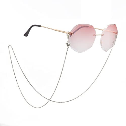 Dreamtimes Figaro Brillenkette Edelstahl-Lanyard Edelstahl-Perlenkette für Herrenbrillen vergoldet Damen-Hänge-Sonnenbrille Kettenbänder (Silber-2)