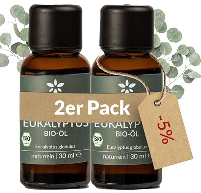 Heldengrün® BIO Eukalyptusöl [100% NATURREIN] - Natürliche Frische - Echtes Eukalyptus Öl für Aromatherapie & Kosmetik, Ätherisches Öl, Eucalyptus Oil - 2 x 30 ml