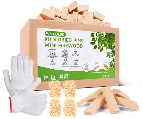 WFLUOLUO Mini Firewood with Fire Starters&Gloves 5'' Lengths Pine Kiln Dried Fire Wood Great for Solo Stove Mesa, Tabletop Fire Pit,Pizza Oven Wood,Solo Stove Accessories