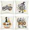 Bonhause 4er Set Kissenbezüge Halloween Fröhliches 45 x 45 cm Hexe Gnom Polyester Leinen Dekorative Kissenhülle Zierkissenbezüge für Sofa Wohnzimmer Zuhause Garten Halloween Dekoration