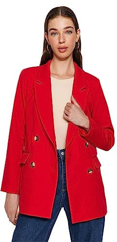 Trendyol Donna Dritto Manica Lunga Oversize Giacca Blazer, Rosso Scuro, 46