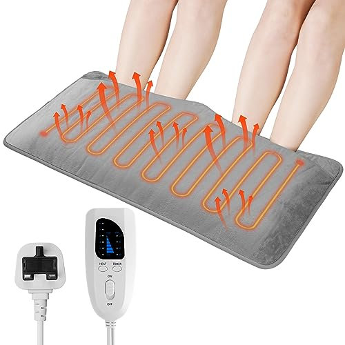 LAMA Electric Heated Foot Warmer, 74x40CM Fast Heating Foot Warmer Pad, Washable Feet Warmer with 6 Levels Temp & 4 Timers, Fast Heating Pad for Back Pain Relief, Hands, Shoulders, Abdomen