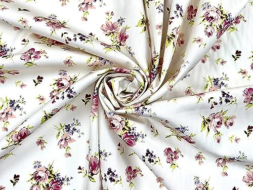Pyrhan Floral Roses Pencil Sketch Ctton Prints 100% Cotton Prints- Material by The Metre -Floral Polycotton Print Used in Sewing Kit and Accessories-Quilting Fabric (Pink Rose)