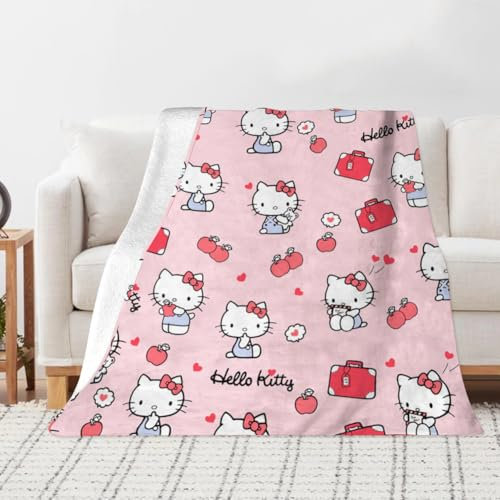 Hel-lo Kit-ty Kuscheldecke Flauschig,95 * 135cm,3D Anime Cartoon Druck Flanell Decke,Weiche Decke Schlafdecke Sofadecke Reisedecke für Bettcouch und Sofa für Erwachsene und Kinder (Rosa)