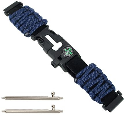 22mm Nylon Armband, 6 in 1 Paracord Uhrenarmband, Ersatz Sport Loop Uhrenarmband Passend für Huami Uhrenarmband, Sportarmband für Outdoor Camping Abenteuer (Blue)