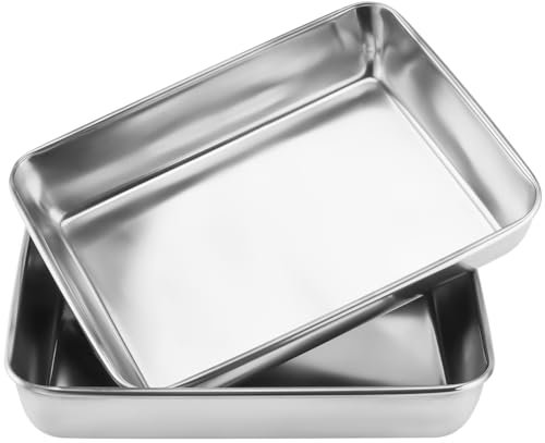 ZOENHOU 2 teglie da forno in acciaio inox, 30 x 25 x 5 cm, rettangolare, profonda, in acciaio inox, per cuocere, arrostire, servire, atossico e sano, lavabile in lavastoviglie