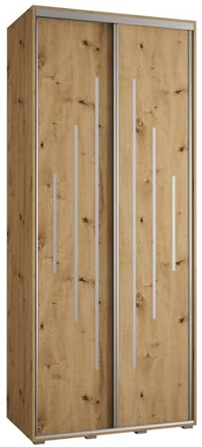 MEBLE KRYSPOL Davos 12 100 Schrank mit Zwei Schiebetüren für Schlafzimmer - Moderner Aufbewahrungsschrank mit Kleiderstange und Regalen - 235,2x100x60 cm - Artisan Artisan Silber