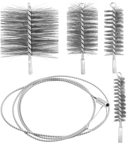 MaxEarn 5 Stück Ofenrohrbürste Set, Kamin Reinigungsset mit 3m Flexibler Schubstange, 30mm, 50mm, 80mm, 150mm Ofenrohrbürsten, Schornsteinfeger Bürste für Kaminöfen Kessel Reinigung