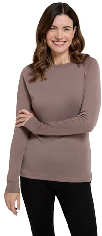 Mountain Warehouse Talus Womens Long Sleeves Baselayer Top - Thermal Underwear, Lightweight, Breathable, Warm & Easy Care - Autumn, Winter & Outdoors Dark Beige (Round Neck) Women's Size 12