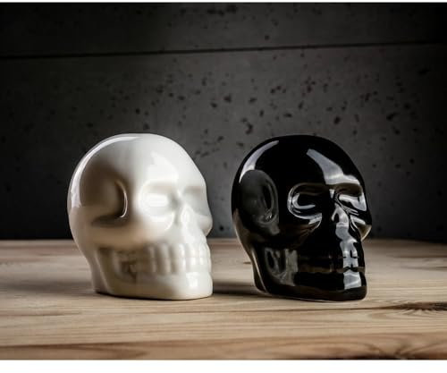 Salero y pimentero de cerámica, diseño de calavera