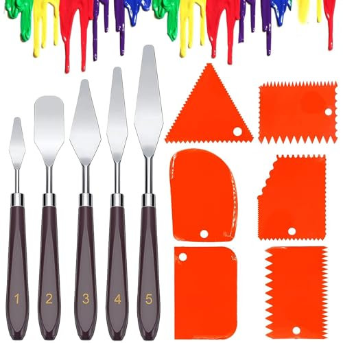 Xrten Set Coltelli di Pittura,11 Pezzi Strumenti per Pittura 5 Spatola per Pittura Raschietto+6 Spatola Coltello Spatole per Pittura a Olio Pittura di Coltelli Spatole Colorate