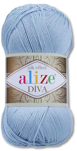 Frida's Wollhaus Alize 100 g Diva Wolle Stricken Häkeln Microfaser 64 Farben (350 | Azurblau)
