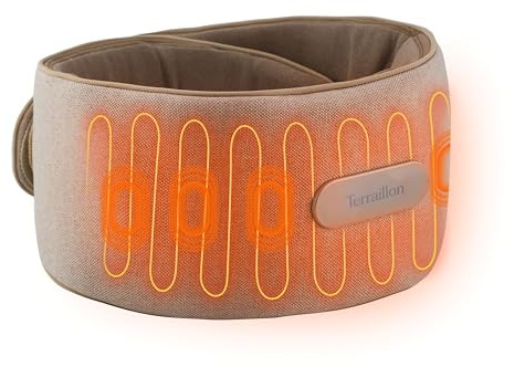 TERRAILLON Ceinture chauffante Lombaires et Ventre sans fil WAIST MASSAGER | 2 modes à 3 niveaux d'intensité : vibration et compression, 3 niveaux de température, USB-C, Taille 147cm, extension incluse