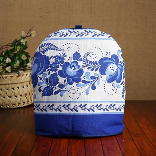 AEVVV Traditional Russian Gzhel Kettle Warmer Cap - Textile Insulation for Teapots, Samovars & Dishes, Floral Design, Multicolor, 9.8 Height