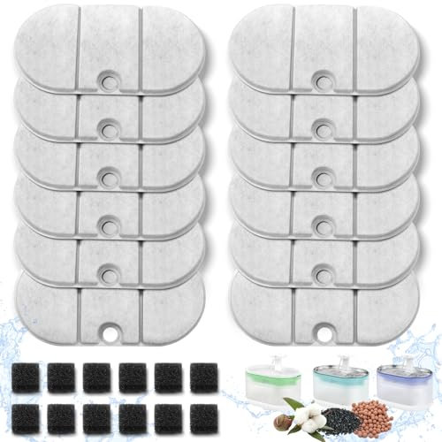 Lot de 12 Filtre Fontaine a Eau Chat pour Petlibro Capsule PLWF002 71 FL oz/2,1 L Fontaine à Eau Chat, Filtre avec Système de Quadruple Filtration pour Fontaine Chat et 12 Éponges Pré-filtrées
