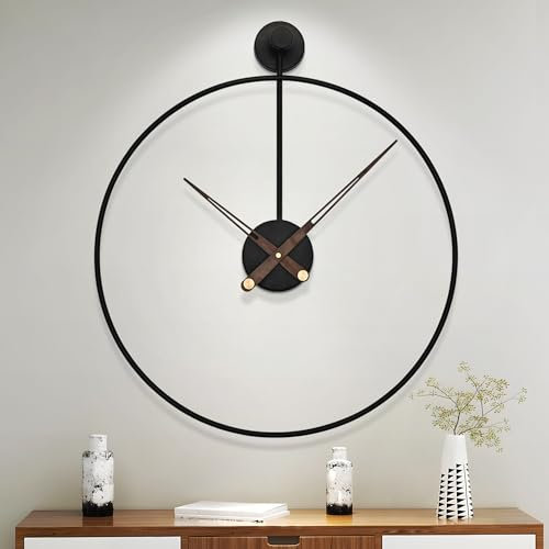 HAITANG Große Moderne wohnzimmeruhr, Schwarz XXL runde Metall Wanduhr für Küche Büro Schlafzimmer,Vintage Wanduhren, Batteriebetrieben tickt Nicht,geräuschloses Uhrwerk, Heimdekoration,60 cm