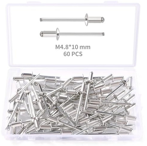 YIXISI 60 Stücke M4.8x10 mm Aluminium Blindnieten, Große Flansch Blindnieten, Dome Blind Nieten, für Metall Holz Aufbewahrungsbox Möbel Kunststoff