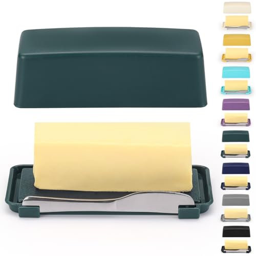 Butter Dish with Lid for Countertop, Kyraton Butter Crock with Stainless Steel Multipurpose Butter Knife, Butter Container, Kitchen Gift for Wife, Mother