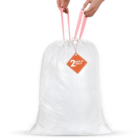 Sacs à cordon blancs 50 l, sacs poubelles de service moyen, sacs poubelle – 2 rouleaux (20 sacs chacun) – Fermeture à cordon – Calibre 80, 20 microns, capacité de poids 10 kg
