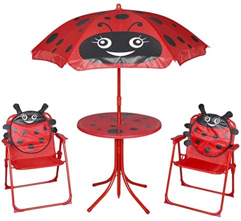 LIANGDONFC salotto da giardino esterno、arredo giardino、Set da Bistrot da Giardino per Bambini con Ombrellone RossoAdatto alla maggior parte degli stili interni ed esterni
