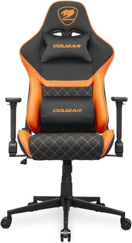 COUGAR Armor One V2 F Gaming Stuhl, gewebte Stoffoberfläche, 4D klappbare Armlehnen, 155° Neigung, Kolbenhebehöhenverstellung, bis zu 120 kg Gewichtsunterstützung - Schwarz & Orange