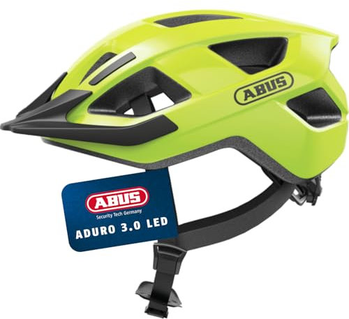 ABUS Fahrradhelm Aduro 3.0 LED - Sportiver City-Helm in stilvollem Design für alltägliche und sportliche Touren - mit Rücklicht - für Damen und Herren - Größe L, Gelb