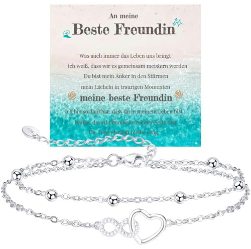 Jbniuay Fußkettchen für Damen 925 Sterling Silber - Infinity Herz Fußkette - Damen Fußkettchen - Freundschaft Fußkettchen Verstellbare 23+5cm - Geschenke für BFF