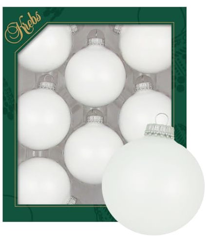 Krebs Glas Lauscha - Weihnachtsdekoration/Christbaumschmuck aus Glas - Unifarbende Kugeln - Menge: 8 Stück - Farbe: weiß matt - Größe: ca. 7 cm