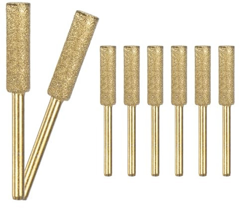 M METERXITY 8-Pack 7/32 Inch Titanium Plated Diamond Chainsaw Sharpener, High Hardness Grinding Stone Chainsaw Sharpening Kit for Electric Chainsaw Sharpener/Stone Carvings [3mm Gold]
