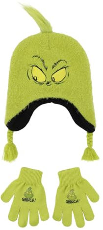 The Grinch Big Face 2-teiliges Beanie Youth Hat & Magic Gloves Set