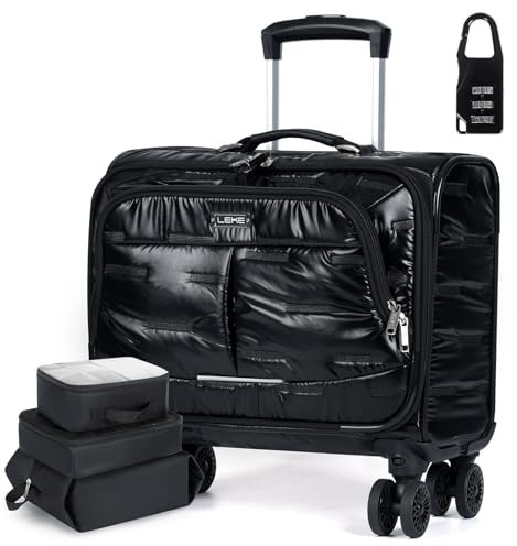 Lekeinchi Laptop Bag with Wheels,Softside Hand Luggage Rolling Briefcase Women Laptop Trolley for Work/Travel/Business, Waterproof Underseat Cabin Bags (BP-683017BC11)