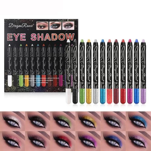 Cremefarbener Lidschatten-Stick-Set,Perlmutt Farbener Lidschatten-Stick,12 Stück Glänzend Mit Wisch-und Wasserdichtem Augen Schatten für Frauen Lang Anhaltende Augen Make-up