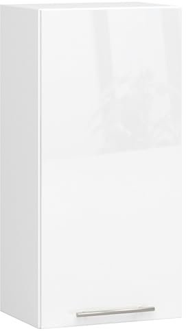 AKORD - Armario de cocina colgante Oliwia W40 | Mueble con 1 puertas y 2 estantes | Armario de almacenamiento | 40 x 30 x 72 cm | Blanco | Blanco brillante