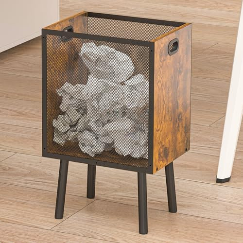 Yuyetuyo Office Trash Can for Near Desk, Wood Bedroom Trashcan Rectangular Wastebasket with Mesh - Handles - Leg, Small Garbage Can Trash Bin for Office Bedroom Living Room Bathroom Dorm,4.5 Gallo