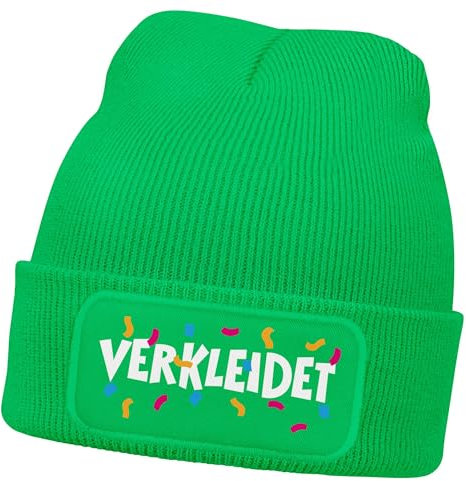 MoonWorks® Herren Beanie Patch Strickmütze mit Spruch Aufdruck Fasching Karneval Lustig Mütze Männer Gruen Unisize