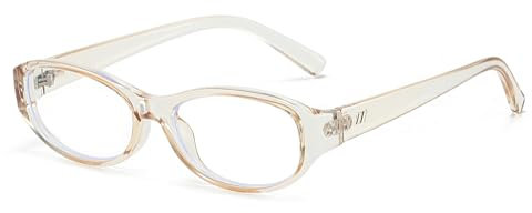 LJCZKA Ovale Blaulichtfilter Brille Damen Herren, Kleine Katzenauge Computerbrille Ohne Stärke Cateye Brille Anti-Müdigkeit für Handy, PC und TV (Champagne)