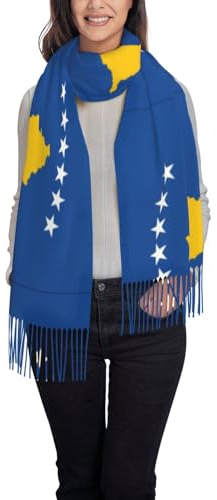 HDSKFNS Damenschal, Motiv: Flagge des Kosovo, luxuriös, kaschmirähnlich, Winterschal für Damen, weich, warm, passend zu Mänteln, Anzügen