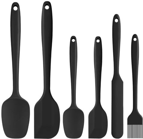 SHSMPXOY Silicone Spatula Set 6 PCS High Heat Resistant Non-Stick Rubber Spatulas Set Food Grade Baking Spatulas Kitchen Utensils for Baking Scraping Cooking and Mixing Black