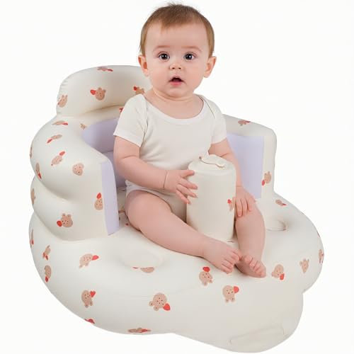 Aufblasbarer Babysitz mit Luftpumpe,Tragbares aufblasbares Babysofa mit Rücken- und Nackenstütze für Reisen,Füttern,Camping & Sitzenlernen,Babystuhl für Kleinkinder 3-36 Monate Zuhause & Unterwegs