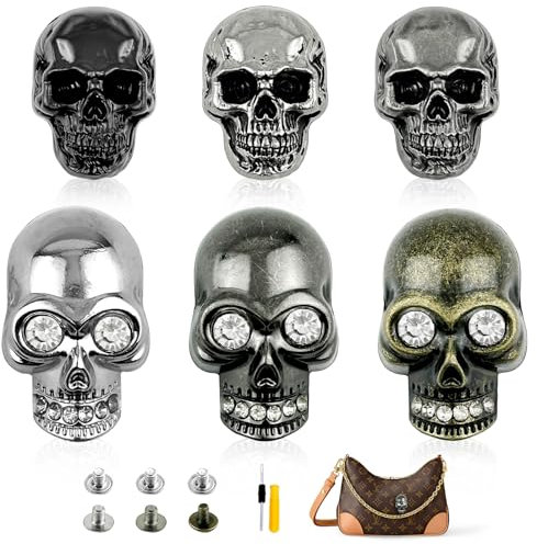 BITEFU 6 piezas de calaveras para manualidades, remaches de piel 3D con cierre de rosca, botones decorativos punk, adecuados para bolsos y cinturones hechos a mano